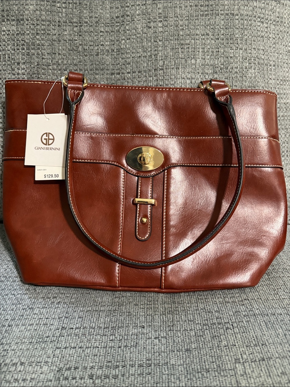 Giani Bernini Chestnut Brown Leather Shoulder Tote with Turn-Lock